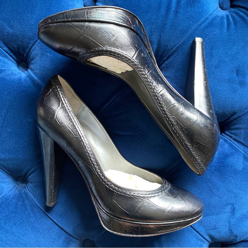 Pollini - Stamped Croc Platform Black Women's Pumps Shoes - size 39 8